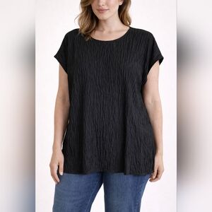 Vintage Joannas Black Crinkle Textured Top Made in USA Size 22W